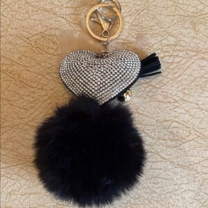 Elegant Black and Silver Heart Bag Charm